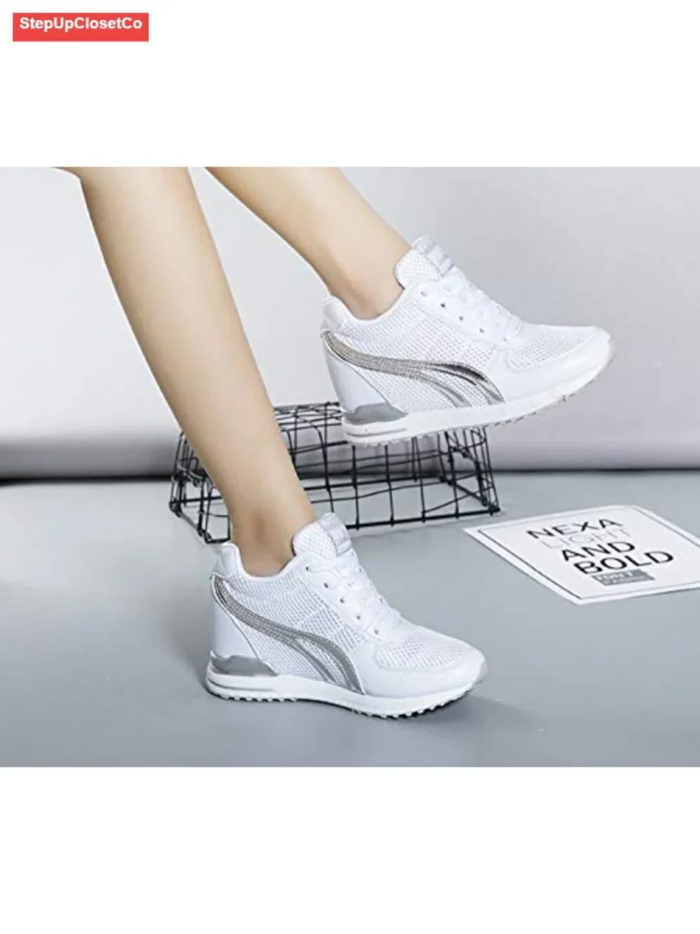 Women's Hidden Wedge Sneakers High Heeled Lightweight Mesh Casual Walking Shoes
